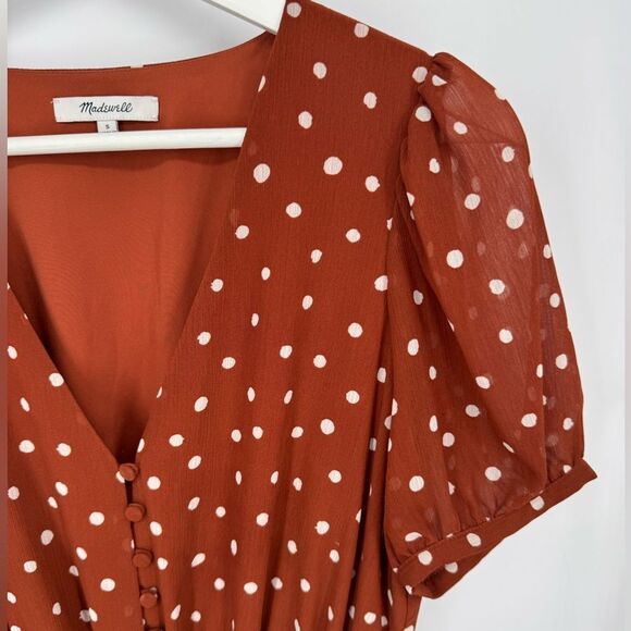 MADEWELL Smocked-Waist Mini Dress‎ in Inkspot Dots Rust Brown Size Small - Picture 5 of 11